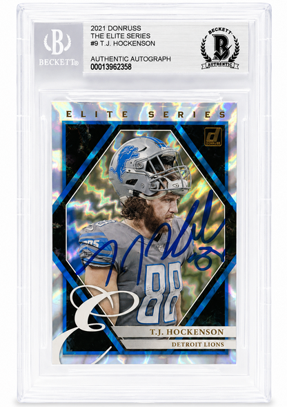 T.J. Hockenson Signed Lions 2021 Donruss Elite Series Card Beckett Authentic BAS