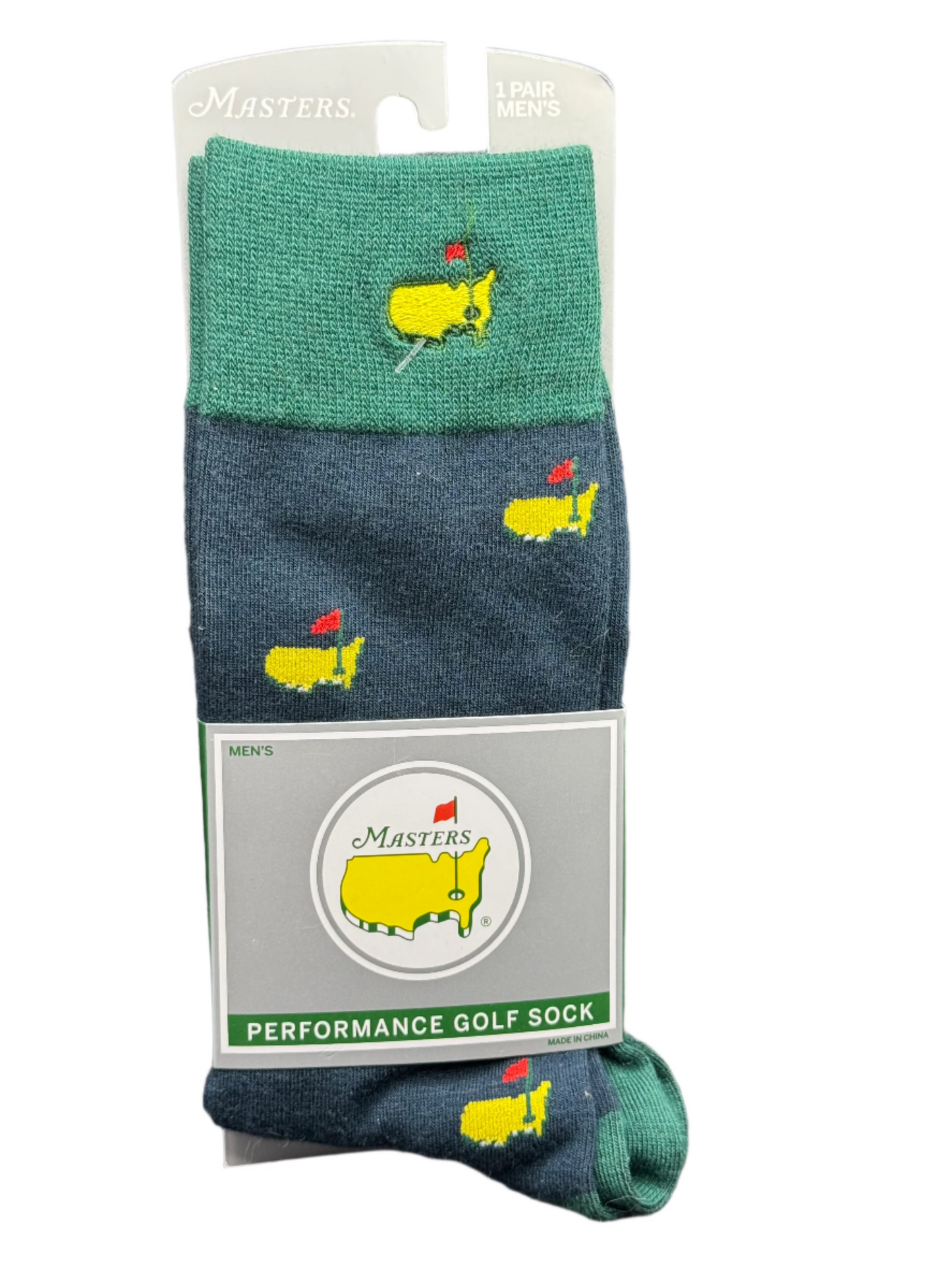 Masters FootJoy Men's Performance Navy and Green Golf Dress Socks Logo Pattern