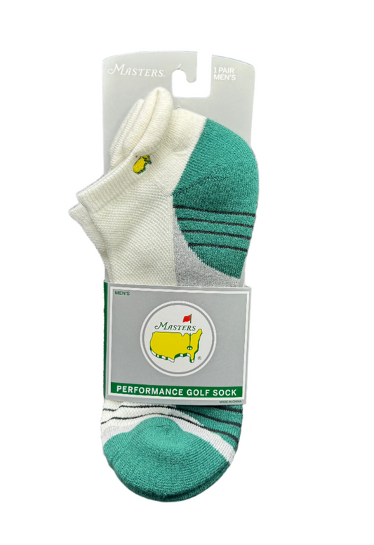 Masters Footjoy ProDry White and Green Ankle Socks with Black Stripes