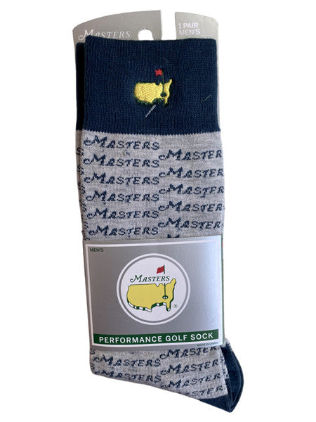 Masters FootJoy Men's Performance Grey and Navy Golf Dress Socks Wordmark Pattern