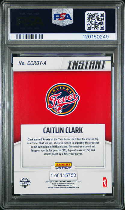 Caitlin Clark 2024 Panini Instant Indiana Fever Rookie of the Year Card PSA 8