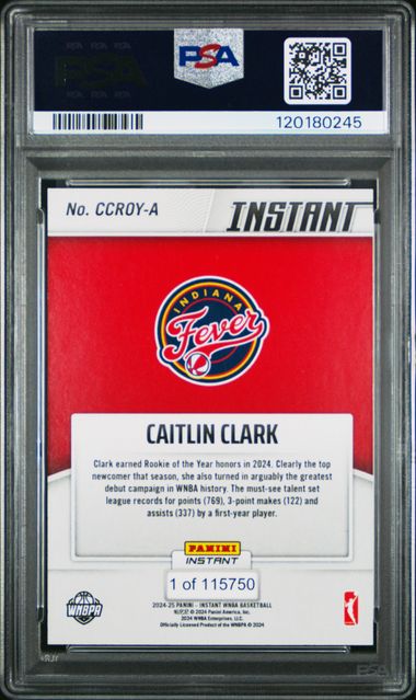 Caitlin Clark 2024 Panini Instant Indiana Fever Rookie of the Year Card PSA 10