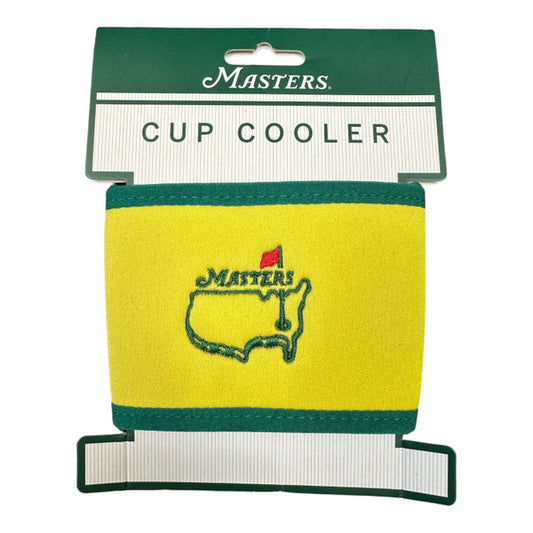 Officially Licensed Masters Yellow Logo Embroidered Cup Cooler Koozie
