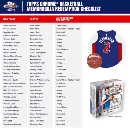 2025-26 Topps Chrome Basketball Trading Cards Fanatics Mega Box - Skylight