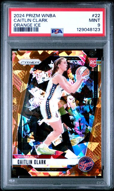Caitlin Clark Fever 2024 Panini Prizm Orange Ice Rookie Card #22 PSA 9 Mint