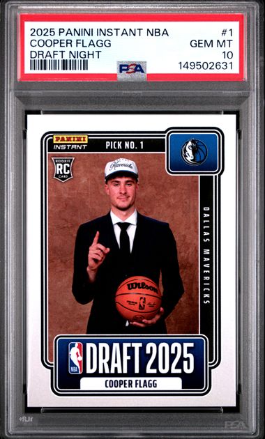 Cooper Flagg Mavericks 2025 Panini Instant Draft Night Rookie Card #1 PSA 10