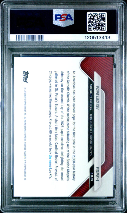 Pope Leo XIV 2025 Topps Now Trading Card #POPE-1 PSA 10 Gem Mint