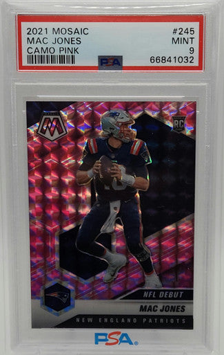 Mac Jones Patriots 2021 Mosaic Camo Pink Prizm Debut Rookie Card #245 PSA 9 Mint