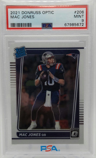 Mac Jones New England Patriots 2021 Donruss Optic Rookie Card #206 PSA 9 Mint