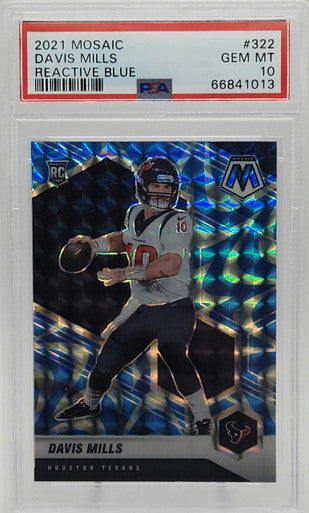 Davis Mills Texans 2021 Mosaic Reactive Blue Rookie Card #322 PSA 10 Gem Mint