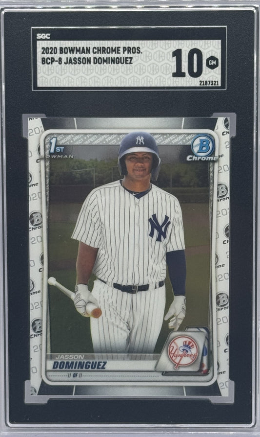 Jasson Dominguez Yankees 2020 Bowman Chrome 1st Year Rookie Card #BCP-8 SGC 10