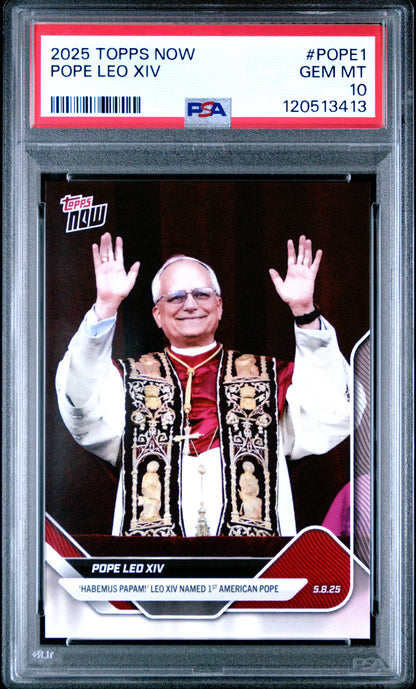 Pope Leo XIV 2025 Topps Now Trading Card #POPE-1 PSA 10 Gem Mint