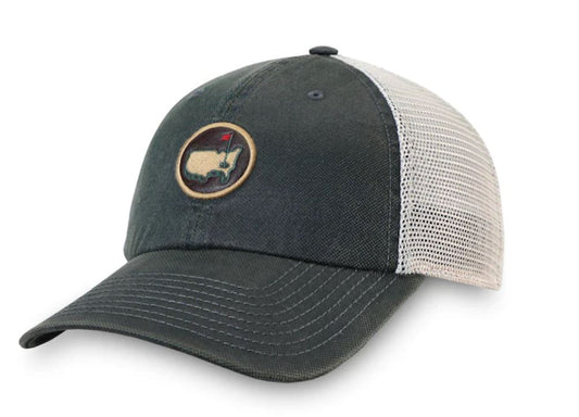 Masters Embroidered Logo Green Leather and Beige Mesh Adjustable Hat