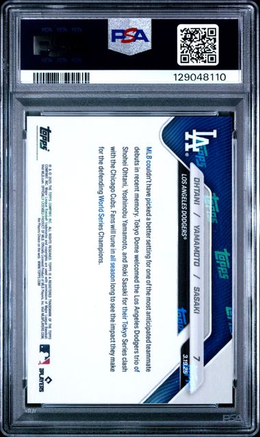 Ohtani/Yamamoto/Sasaki Dodgers 2025 Topps Now Tokyo Series Card #7 PSA 10