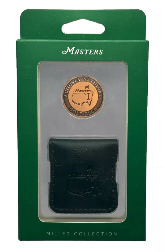 Masters Augusta National Golf Club Green Leather Pouch and Copper Ball Marker
