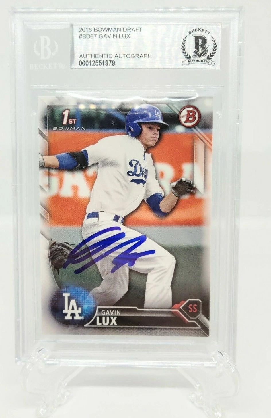 Gavin Lux Autographed Signed Dodgers 2016 Bowman Draft Rookie Card Beckett BAS