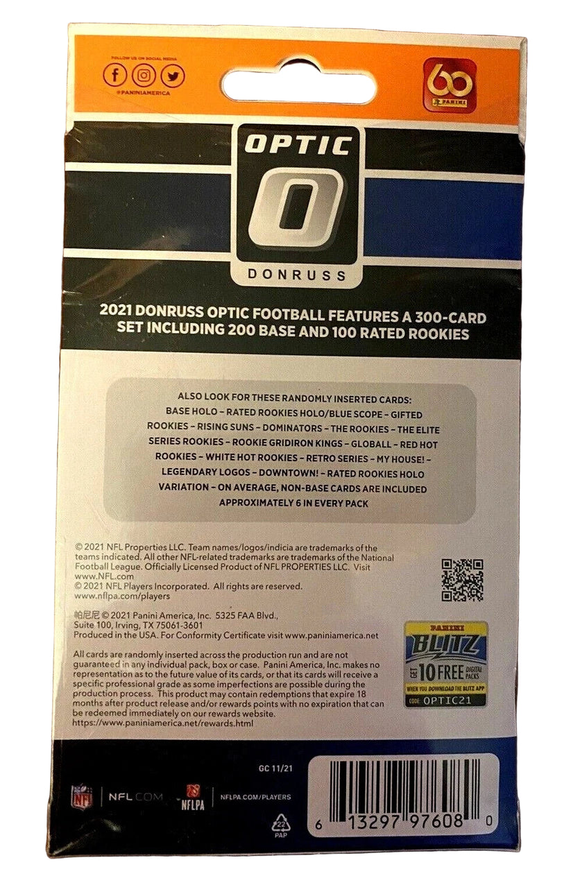 2021 Panini Donruss Optic Football Trading Cards Hanger Box - 20 Cards/Box