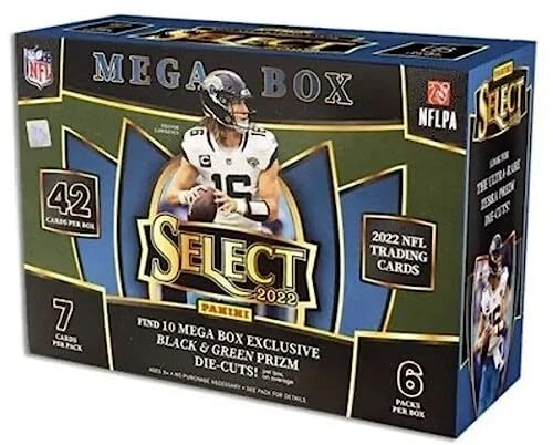 2022 Panini Select Football Trading Card Mega Box - Black & Green Prizm Die Cuts