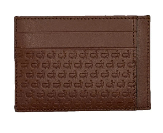 Masters Collection Embossed Mini Logo Pattern Brown Leather Card Case Wallet