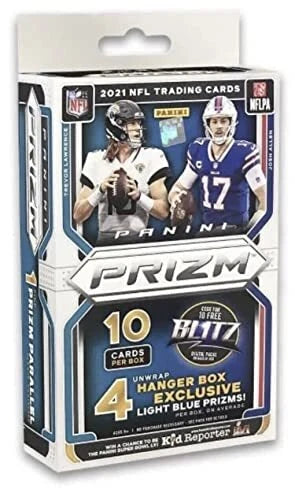 2021 Panini Prizm Football Trading Cards Hanger 10 Card Box - Light Blue Prizms