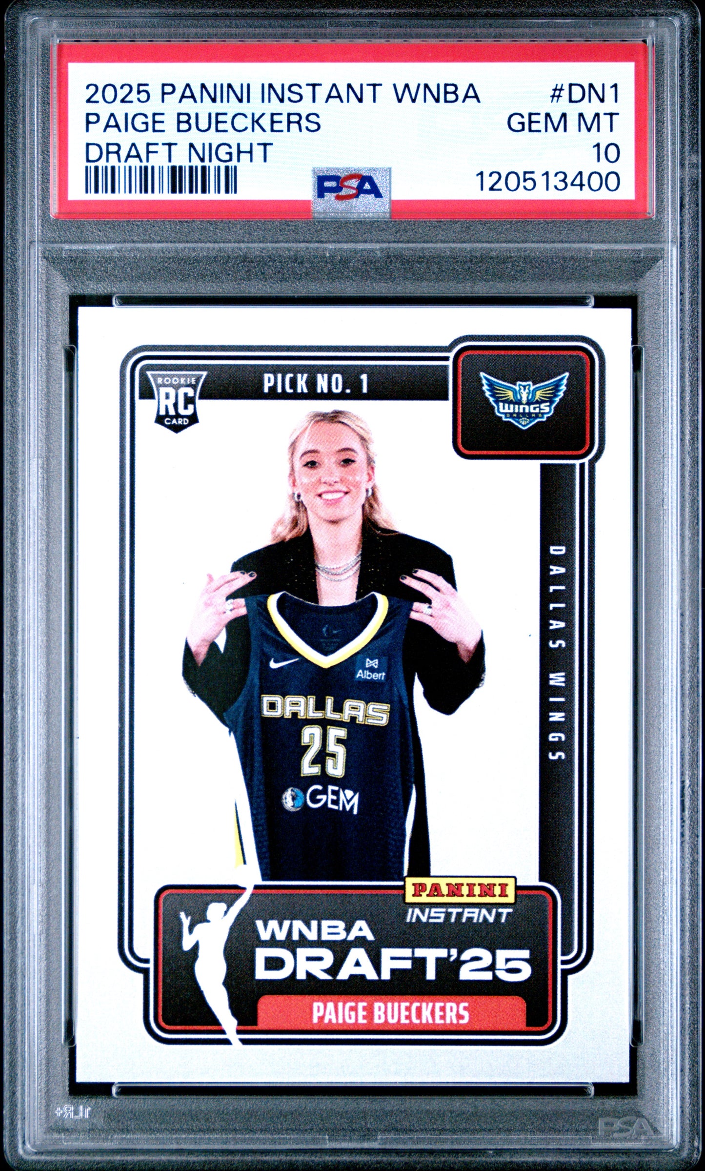 Paige Bueckers Wings 2025 Panini Instant Draft Night Rookie Card #DN-1 PSA 10