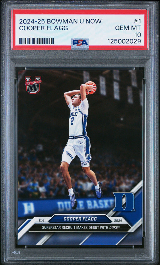Cooper Flagg Duke Blue Devils 2024 Bowman U Now Debut Card #1 PSA 10 Gem Mint