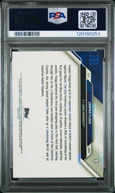 Cooper Flagg Duke Blue Devils 2024 Bowman U Now Debut Card #1 PSA 8 NM-MT